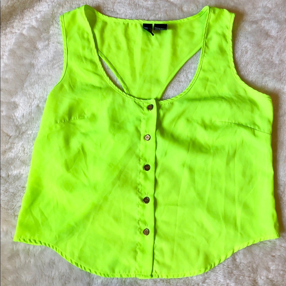 Windsor Neon Button Down Cross Back Shirt Top